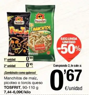 SPAR Tosfrit, Manchitos de maiz, picoteo o torcis queso, 90-110g oferta