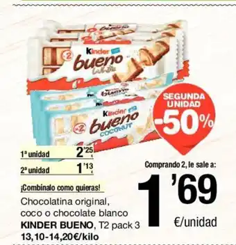 SPAR Kinder Bueno, Chocolatina original, coco o chocolate blanco, T2 pack 3 oferta