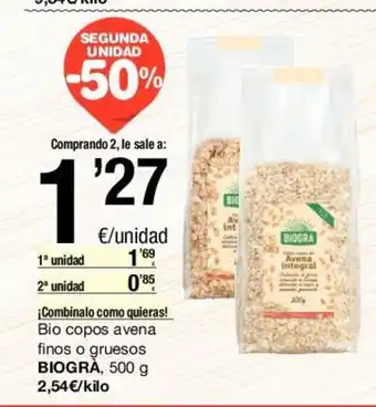 SPAR Biogra Bio copos avena finos o gruesos, 500g oferta
