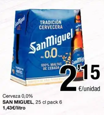 SPAR San Miguel Cerveza 0,0%, 25 cl pack 6 oferta