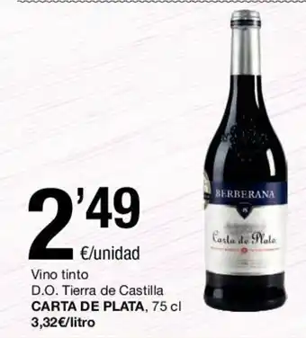 SPAR Carta De Plata Vino tinto D.O. Tierra de Castilla, 75 cl oferta