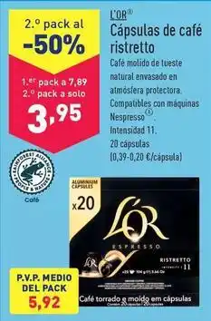 ALDI L'or - capsulas de cafe ristretto oferta