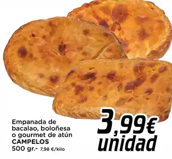 Proxi Empanada de bacalao, boloñesa o gourmet de atún CAMPELOS oferta