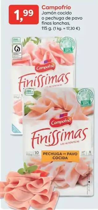 Suma Supermercados Campofrío Jamón cocido o pechuga de pavo finas lonchas, oferta