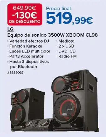 Costco LG Equipo de sonido 3500W XBOOM CL98 oferta