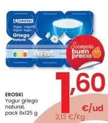 Eroski Eroski - yogur griego natural, pack 6x125 g oferta