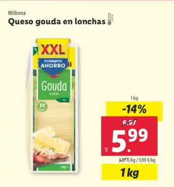 Lidl Milbona Queso gouda en lonchas oferta