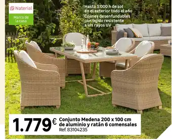 Leroy Merlin Conjunto Medena 200 x 100 cm de aluminio y ratán 6 comensales Ref. 83104235 oferta