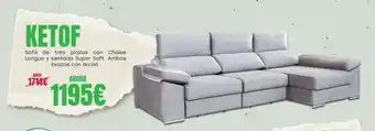 Ketof - sofa de tres plazas con chaise longue y sentada super soft.ambos brazos con arcon