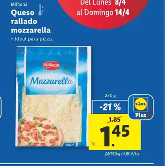 Lidl Milbona Queso rallado mozzarella oferta