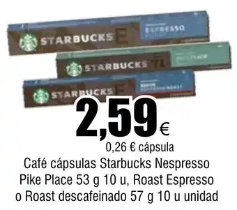 FROIZ Café cápsulas Starbucks Nespresso Pike Place 53 g 10 u, Roast Espresso o Roast descafeinado 57 g 10 u unidad oferta