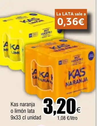 FROIZ Kas naranja o limón lata 9x33 cl unidad oferta