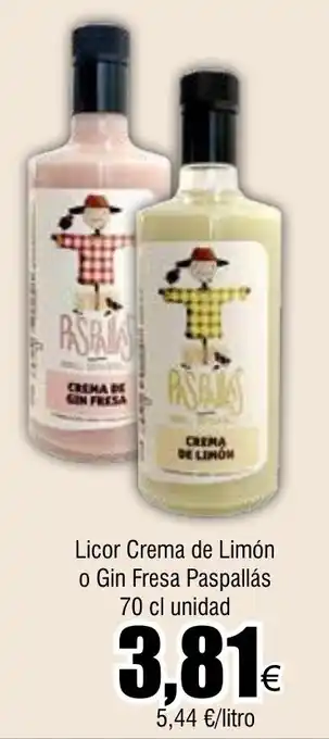FROIZ Licor Crema de Limón o Gin Fresa Paspallás 70 cl unidad oferta