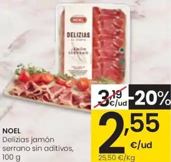 Eroski NOEL Delizias jamón serrano sin aditivos, 100 g oferta