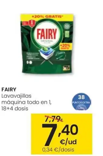 Eroski FAIRY Lavavajillas máquina todo en 1, 18+4 dosis oferta