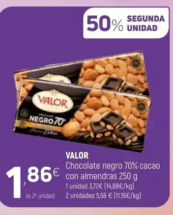Coviran Valor Chocolate negro 70% cacao con almendras 250g oferta