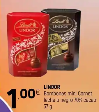 Coviran Lindor Bombones mini Cornet leche o negro 70% cacao 37g oferta