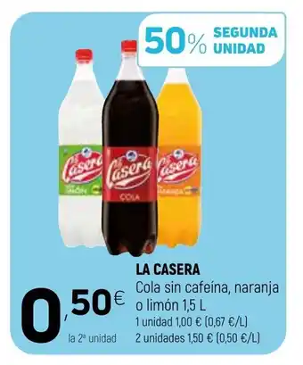 Coviran La Casera Cola sin cafeina, naranja o limón 1,5 L oferta