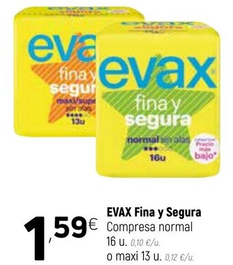 Coviran Evax Fina y Segura Compresa normal 16 u. o maxi 13 u oferta