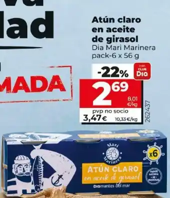 Dia Atún claro en aceite de girasol Dia Mari Marinera pack - 6 x 56 g oferta