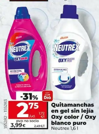 Dia Neutrex Quitamanchas en gel sin lejia Oxy color / Oxy blanco puro 1,6 l oferta