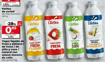 Dia Dia Lactea Yogur líquido de piña y coco/ de fresa / de fresa y plátano/natural con azúcar moreno de caña 1kg oferta