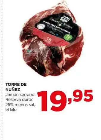 Alimerka TORRE DE NUÑEZ Jamón serrano Reserva duroc 25% menos sal, el kilo oferta