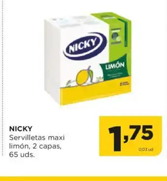 Alimerka NICKY Servilletas maxi limón, 2 capas, oferta