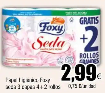 FROIZ Papel higiénico Foxy seda 3 capas 4+2 rollos oferta