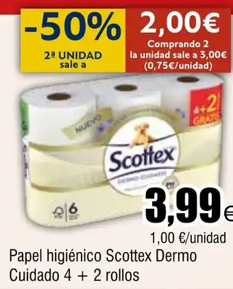 FROIZ Papel higiénico Scottex Dermo Cuidado 4+2 rollos oferta
