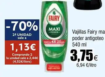 FROIZ Vajillas Fairy maxi poder antigoteo 540 ml oferta