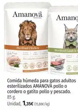 El Corte Inglés Amanova - comida húmeda para gatos adultos esterilizados pollo o cordero o gatito pollo y pescado oferta