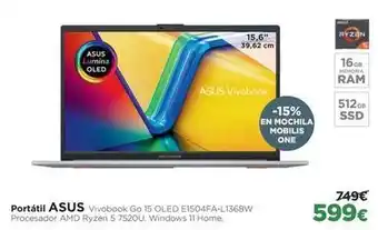 El Corte Inglés Asus - portátil vivobook go 15 oled e1504fa-l1368w oferta