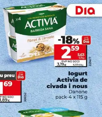Dia logurt Activia de civada i nous oferta
