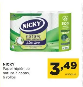 Alimerka NICKY Papel higiénico nature 3 capas, 6 rollos oferta