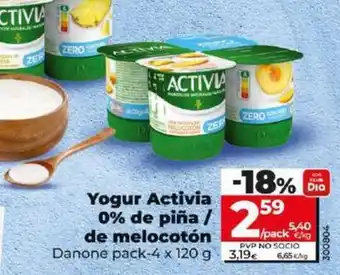 Dia Danone - yogur activia 0% de pina / de melocoton oferta