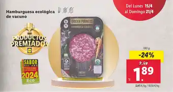 Lidl Hamburguesa ecológica de vacuno oferta