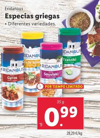 Lidl Eridanous Especias griegas oferta