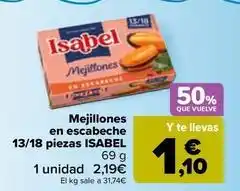 Carrefour Isabel - mejillones en escabeche 13/18 piezas oferta