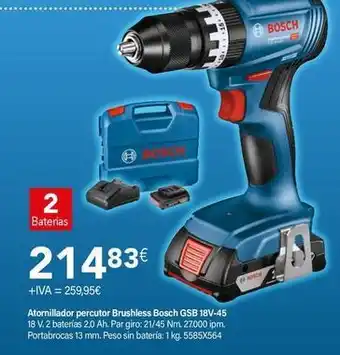 Cadena88 Bosch - atornillador percutor brushless gsb 18v-45 oferta
