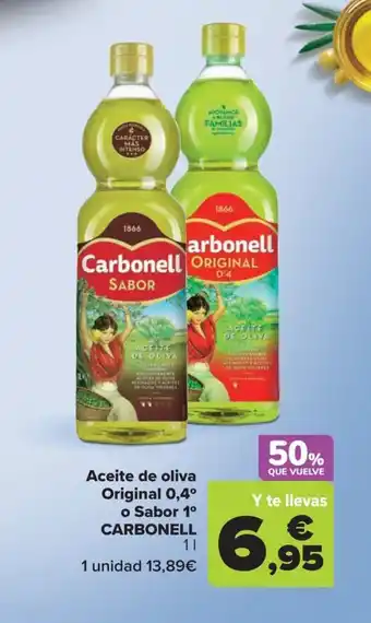 Carrefour Market Aceite de oliva Original 0,4° o Sabor 1° CARBONELL oferta