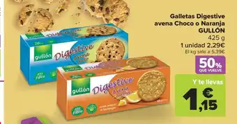 Carrefour Market Galletas Digestive avena Choco o Naranja GULLÓN 425 g oferta