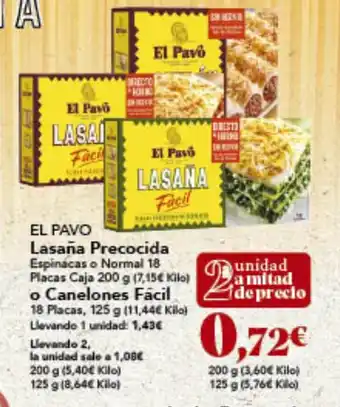 Gadis EL PAVO Lasaña Precocida oferta