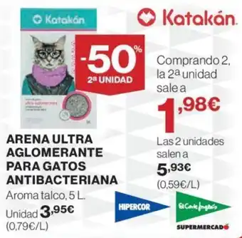 Hipercor ARENA ULTRA AGLOMERANTE PARA GATOS ANTIBACTERIANA oferta