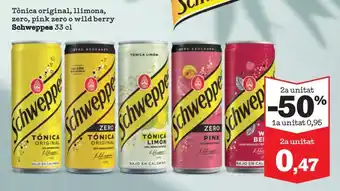 Sorli Tònica original, llimona, zero, pink zero o wild berry Schweppes 33 cl oferta
