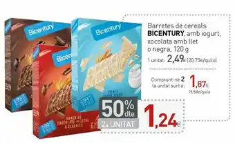 Condis Barretes de cereals bicentury, amb iogurt, xocolata amb llet o negra oferta
