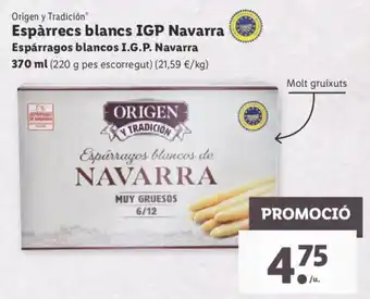 Lidl Origen y Tradicion Espárrecs blancos IGP Navarra 370ml oferta