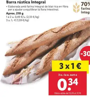 Lidl Barra rústica 210g oferta