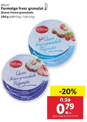 Lidl Milbona Formatge fresc granulat Queso fresco granulado 200g oferta