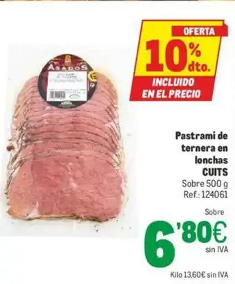 Makro Cuits Pastrami de ternera en lonchas 500g oferta